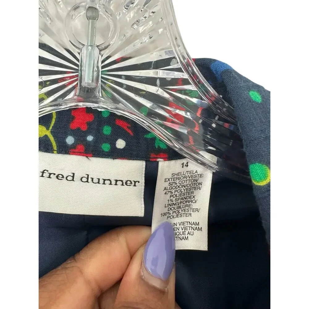 Alfred Dunner Plus Blue Red‎ Floral Colorful Fun Playful Open Front Blazer 14